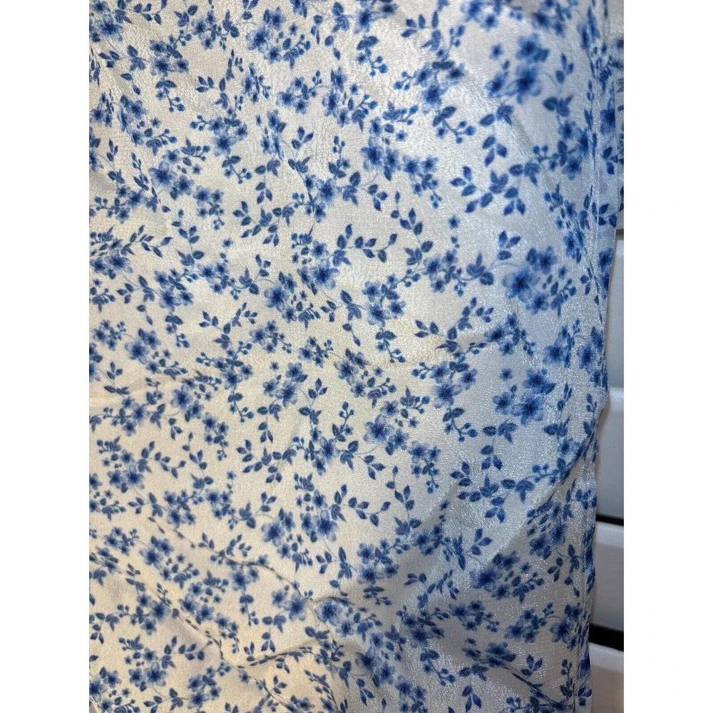 Sevya Handmade 100% Cupro Blue/White floral‎ Long Rectangular Scarf 22